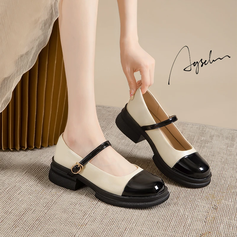 奥古狮登黑色玛丽珍女鞋2025冬季新款爆款百搭单鞋法式乐福小皮鞋