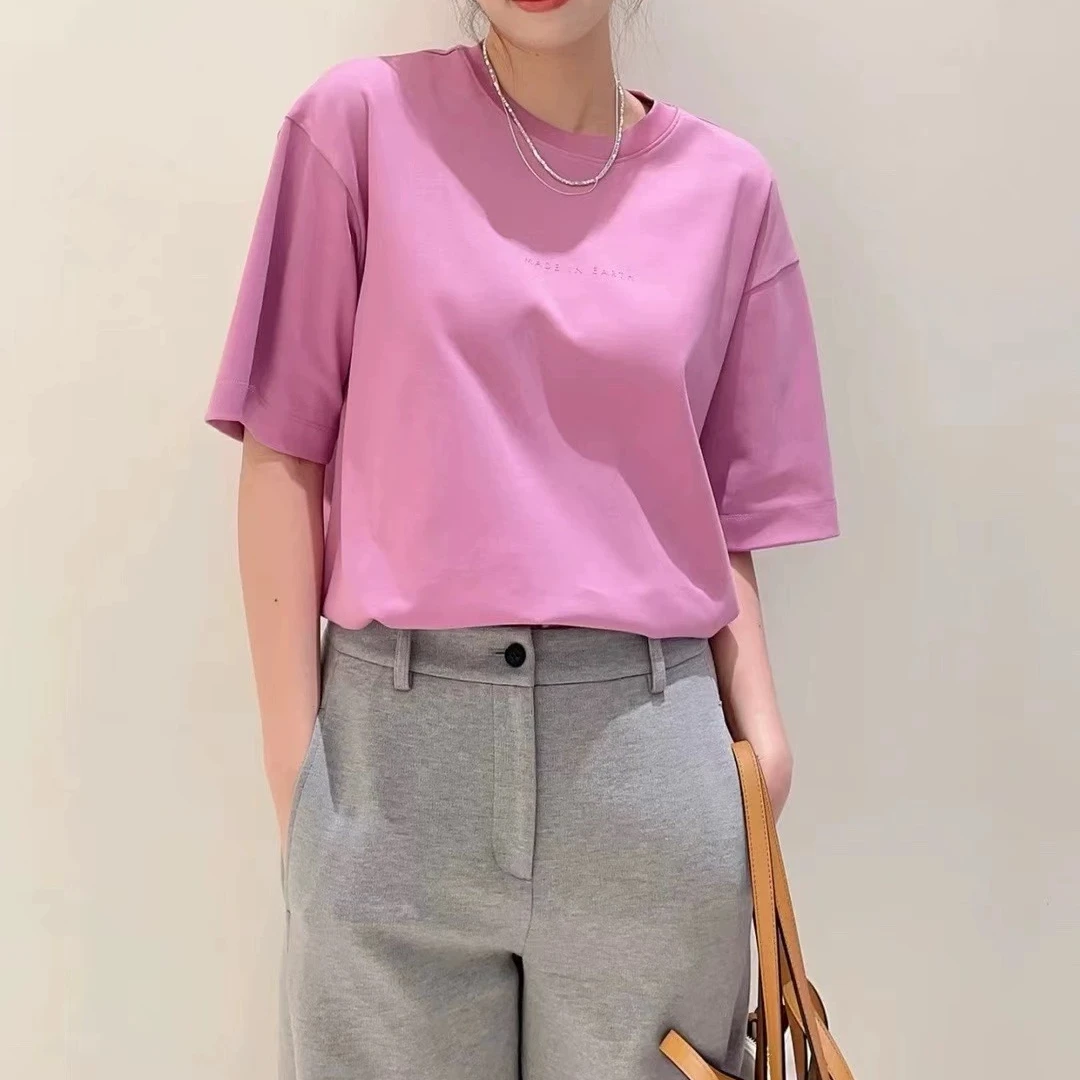 时尚休闲百搭夏季简约宽松纯色女士半袖春夏潮流印花