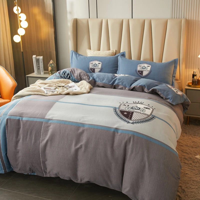 100%纯棉新款纯棉磨毛四件套加密高端简约亲肤四件套床上用品