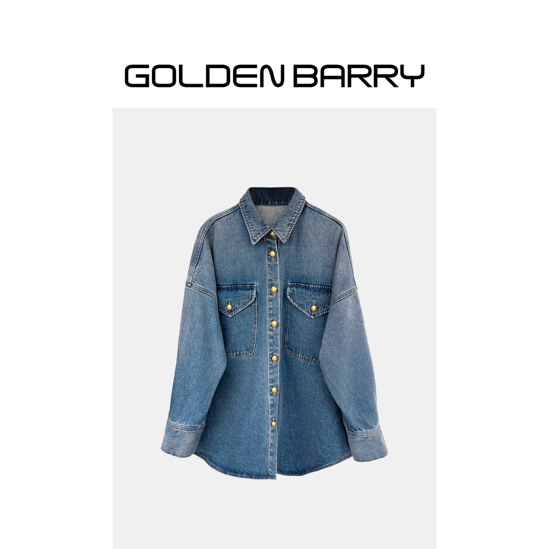 |120098 气质时尚休闲百搭重磅洗水廓型口袋牛仔外套