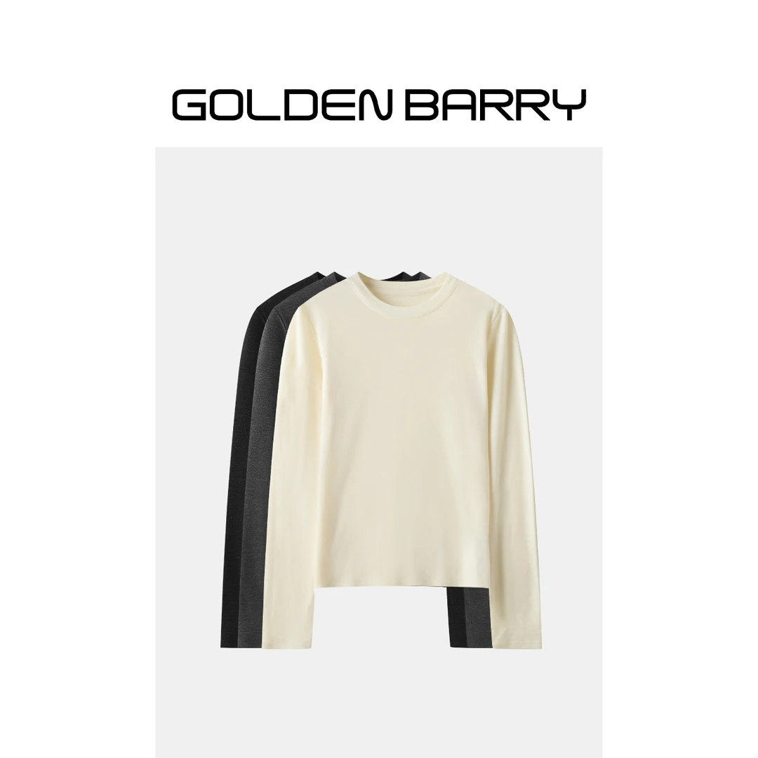 GOLDENBARRY|202368春秋百搭时尚简约休闲长袖圆领羊毛打底衫