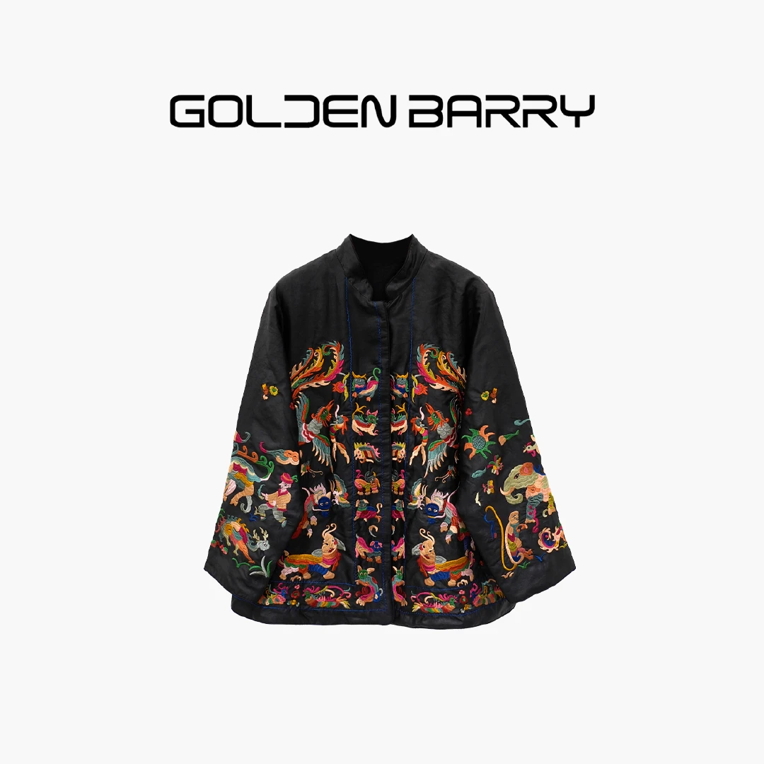 GOLDENBARRY|171003-1 复古时尚中国风中式国潮香云纱满绣短外套