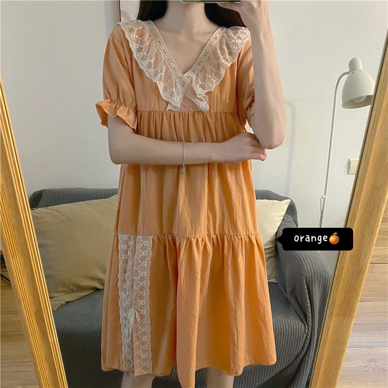 纯棉夏季睡衣女式宽松新款甜美夏天长款100%全棉睡裙可外出家居服