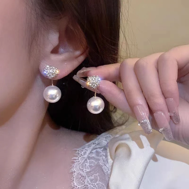 铜合金仿珍珠耳饰 珠珠爱心两戴耳环女 小众设计耳钉 新款潮气质