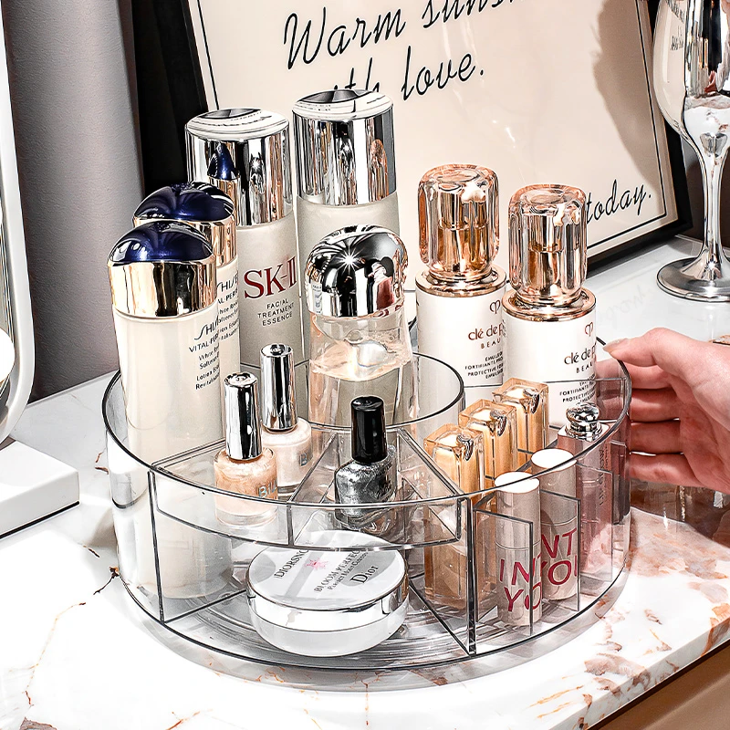 旋转化妆品收纳盒透明大容量收纳转盘桌面梳妆台护肤品香水置物架