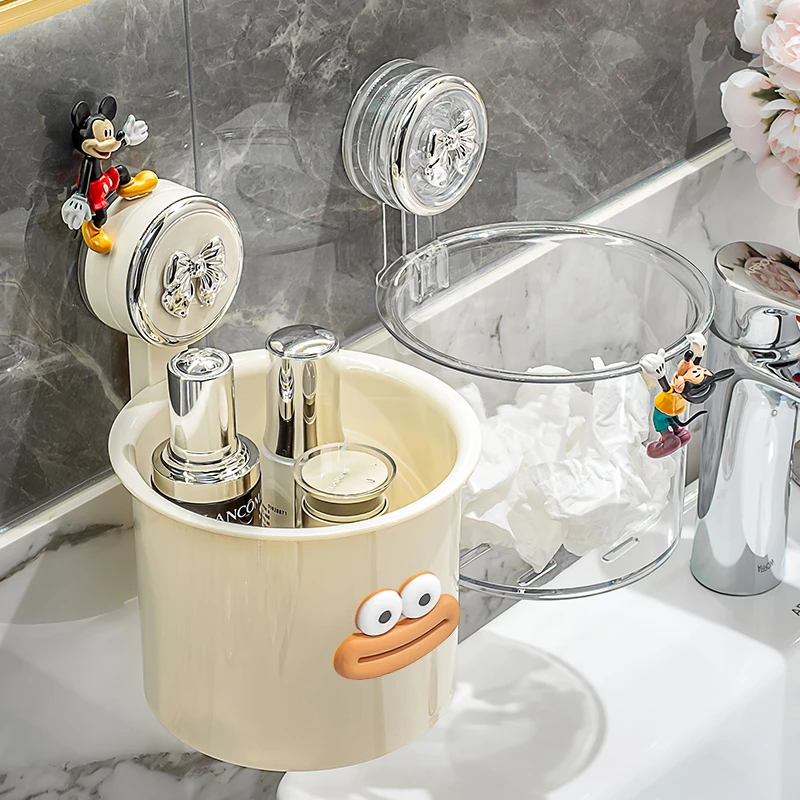 吸盘二次废弃洗脸巾收纳盒壁挂式卫生间洗手台浴室厕所圆形收纳桶