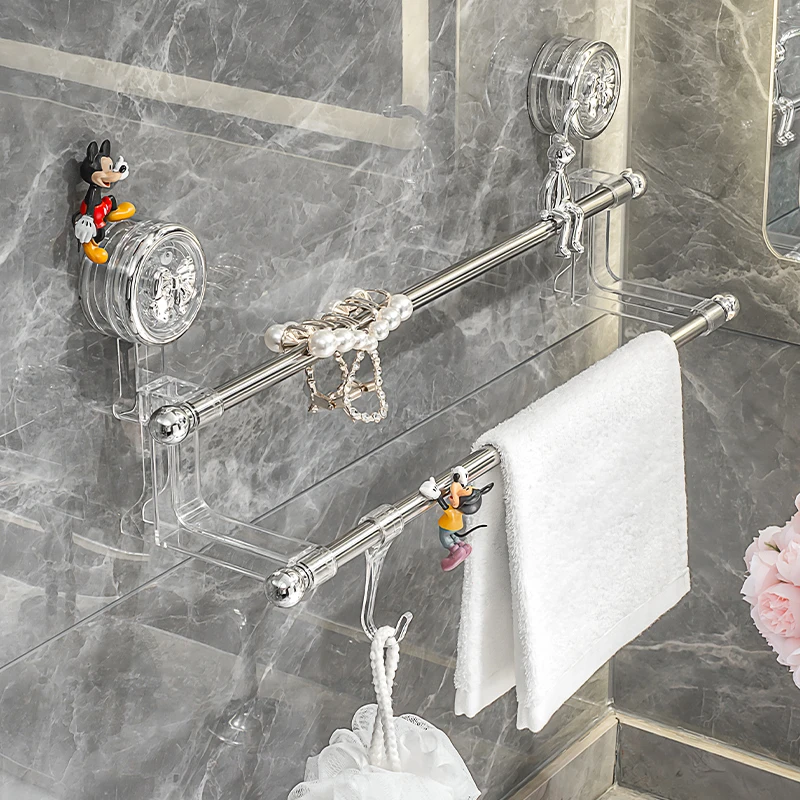 吸盘毛巾架卫生间免打孔毛巾杆双杆浴室浴巾置物架洗漱台毛巾挂杆