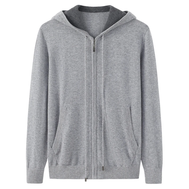 羊绒衫男士加厚带帽休闲鄂尔多斯市100纯山羊绒毛衣wzg0668