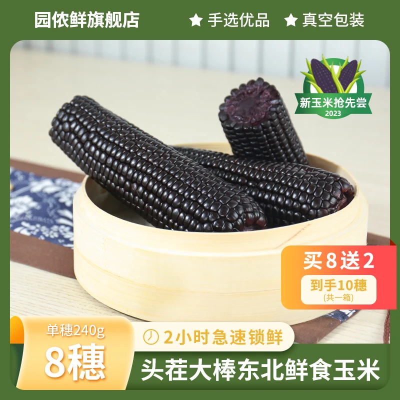 【买8赠2】新鲜采摘东北黑糯玉米头茬甜糯玉米真空包装240g-300g/穗