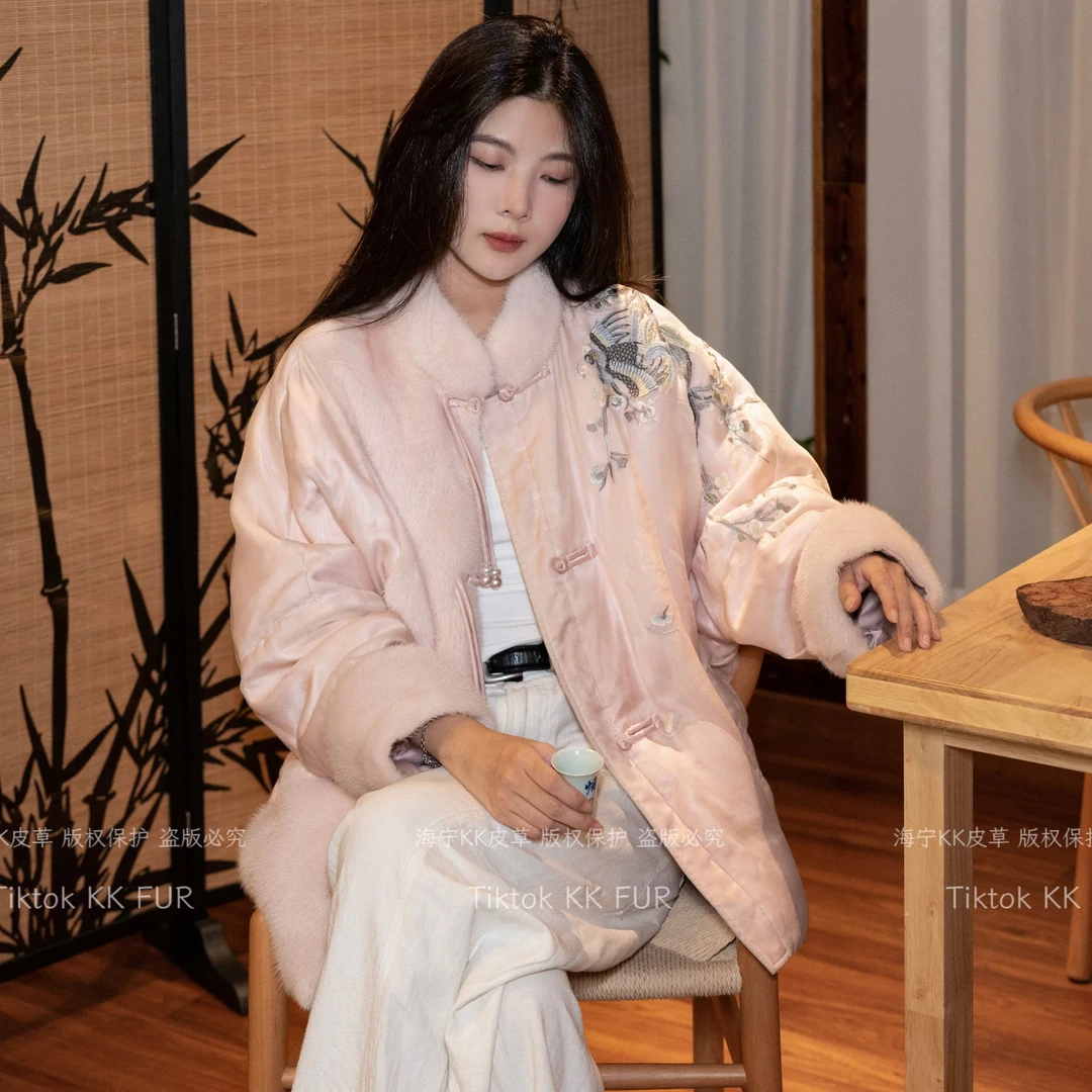 【新年战袍】KK新中式国风盘扣款重工刺绣水貂保暖羽绒服鹅绒服外套