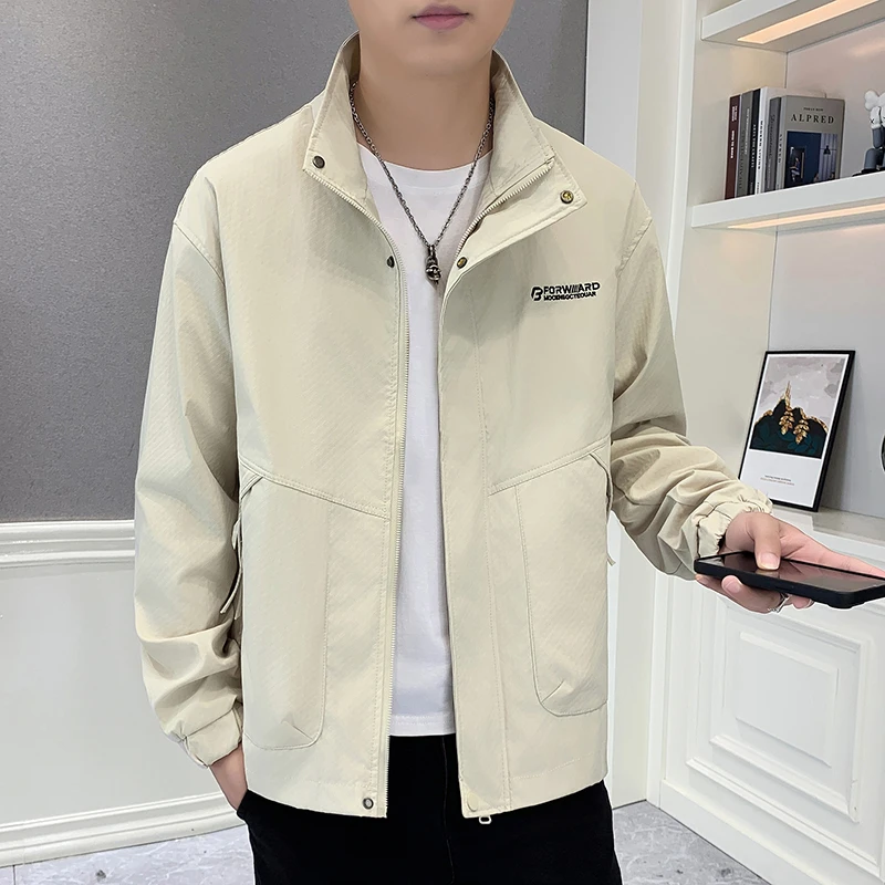 2024新款男士外套男春秋季潮牌立领工装帅气袋盖口袋休闲夹克男装