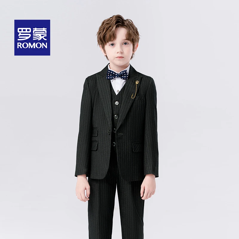 Romon/罗蒙儿童西装套装男童帅气英伦小西服男生主持演出钢琴花童