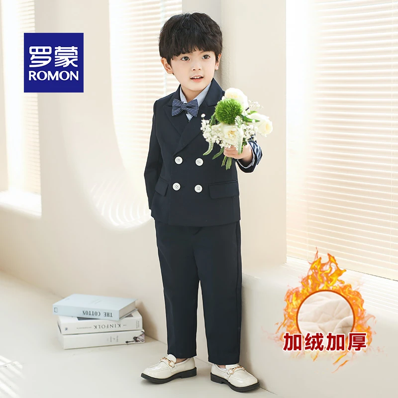 Romon/罗蒙儿童西装套装加绒新款宝宝周岁生日花童礼服婚礼主持人