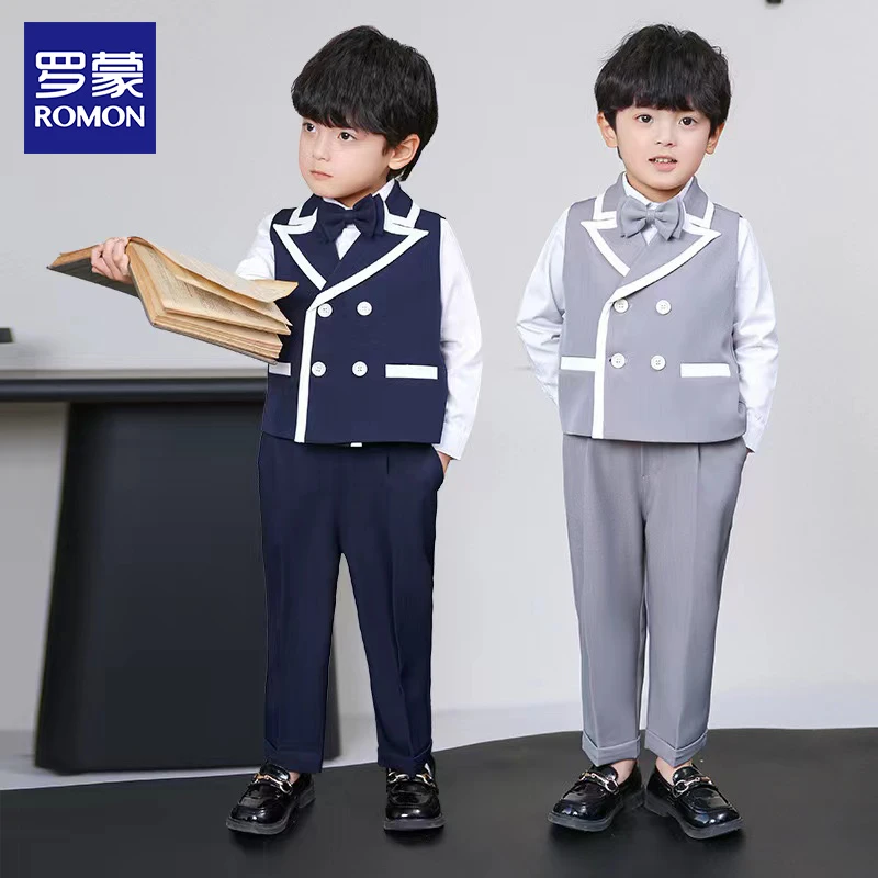 Romon/罗蒙儿童礼服春款英伦绅士马甲套装男孩花童婚礼服演出服