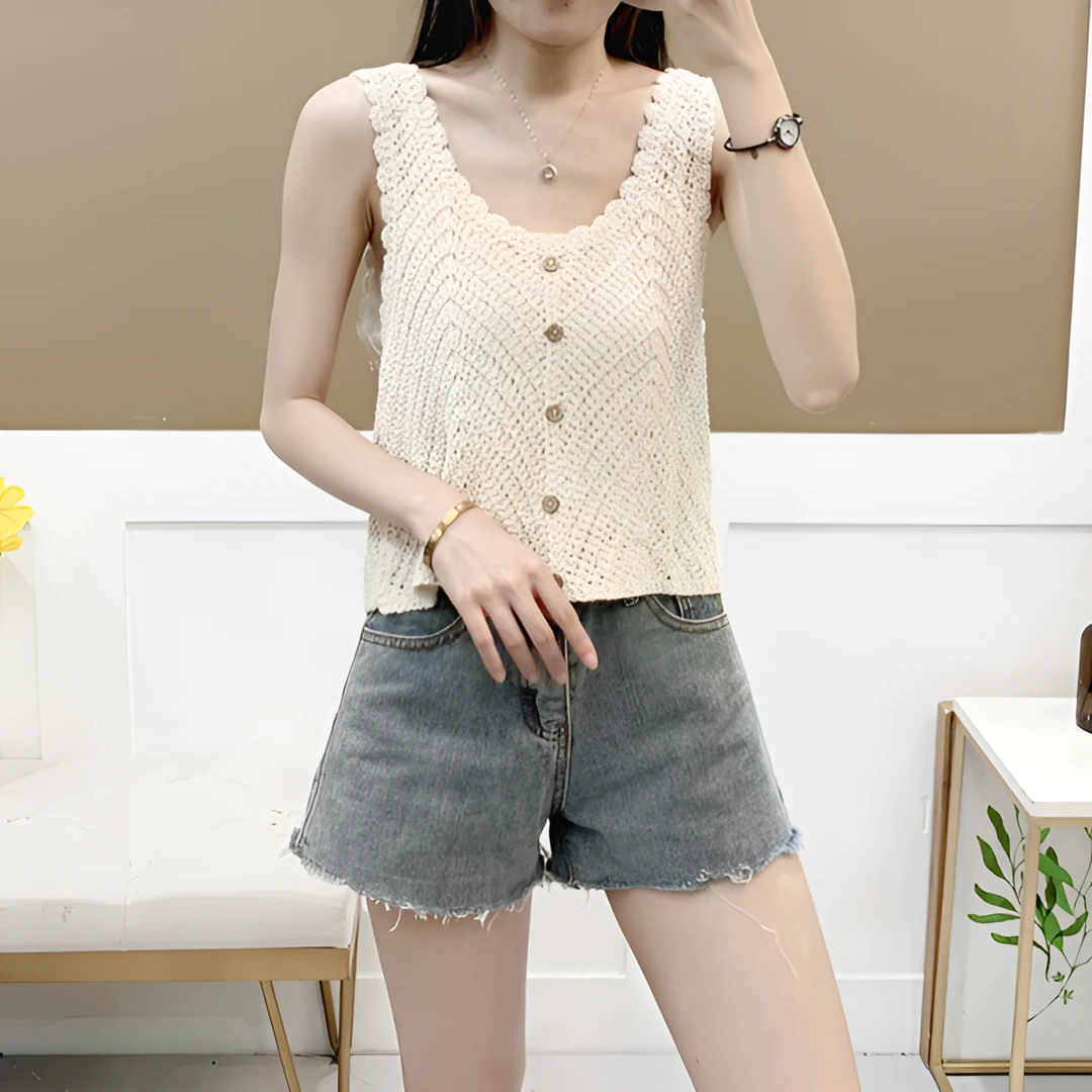 圆领无袖针织短款马夹吊带女韩版可内搭外穿针织衫马甲背心女春夏