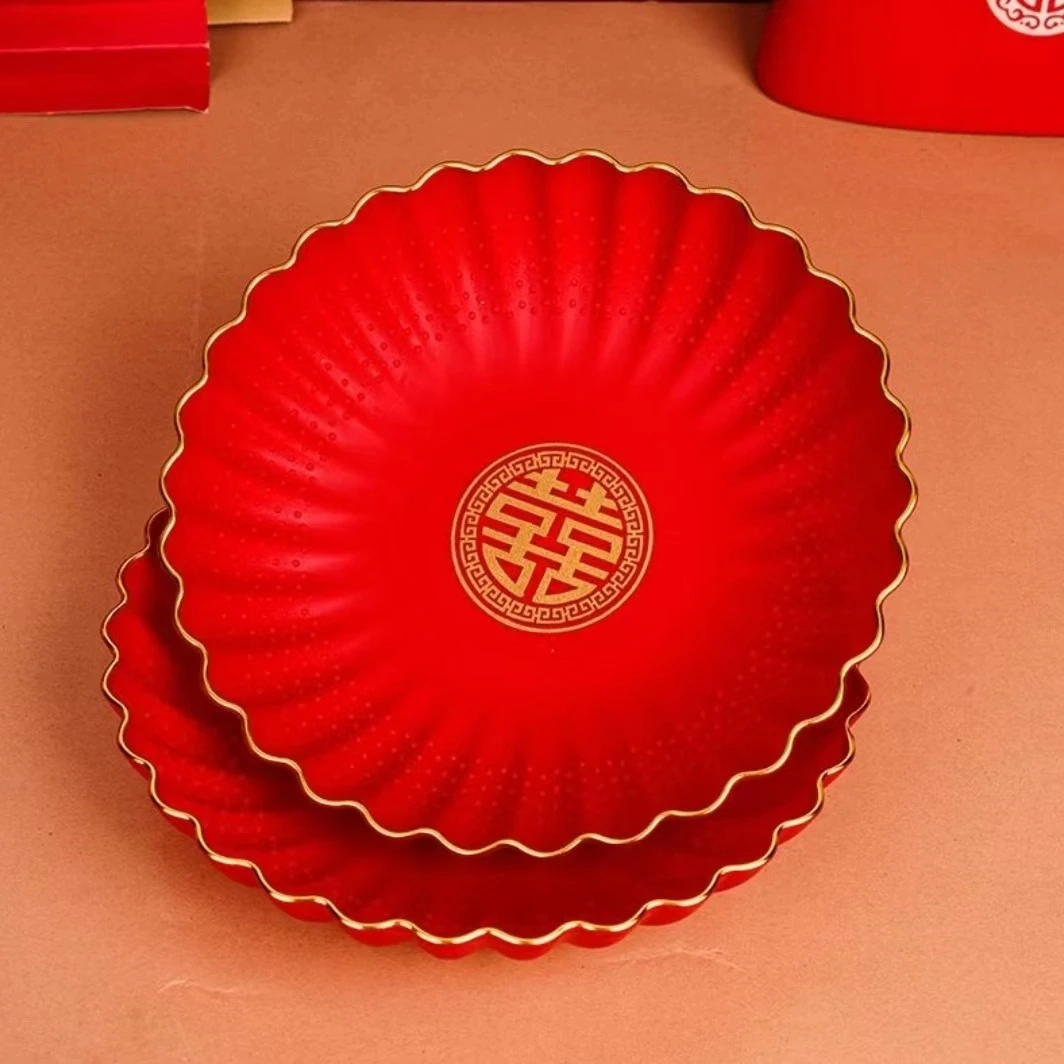 结婚庆用品婚礼酒红色加厚塑料水果花生盘干果巧克力瓜子烟糖果盘