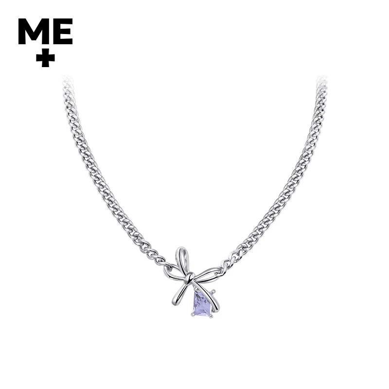 铜合金合成锆石项链 时尚蝴蝶结套链项链锁骨G