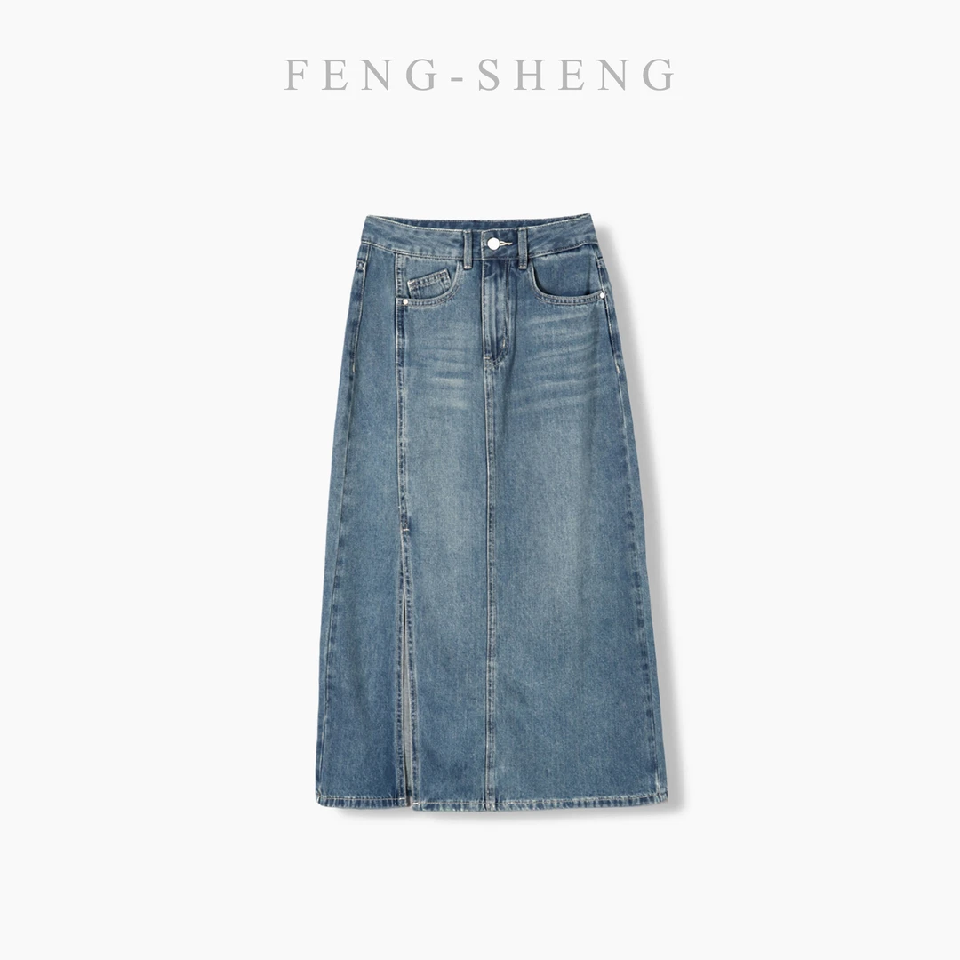 【深圳风生原创女装】高腰牛仔开叉半身裙JXHH-2308