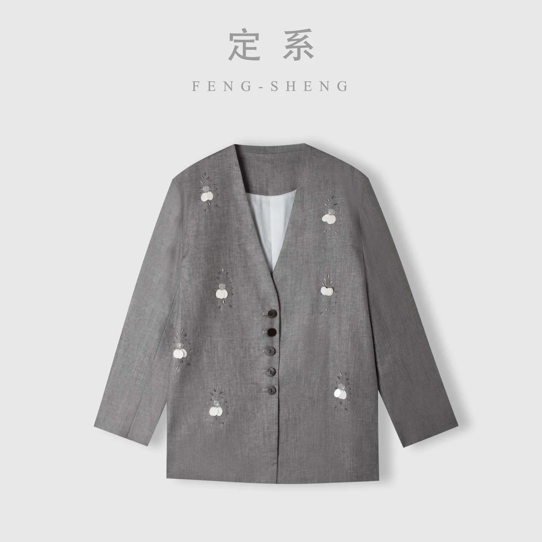 定系【风生高端甄选】亚麻绣花肌理气质休闲通勤百搭外套