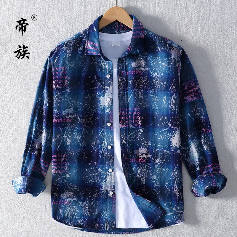 秋冬纯棉厚格子长袖衬衫男士宽松青年衬衣蓝黑格男装休闲寸衫外套