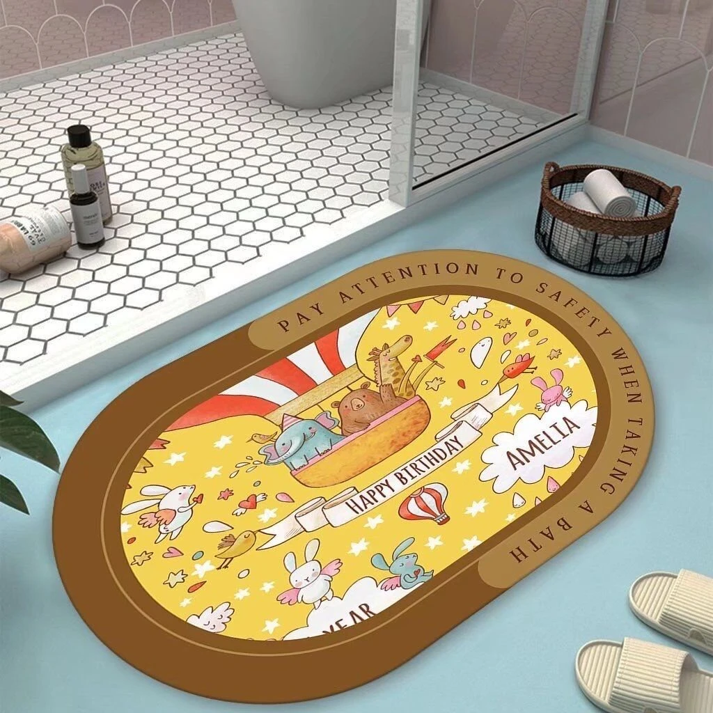 家用卡通硅藻泥卫生间浴室吸水防滑地垫可擦洗垫子速干脚垫好打理