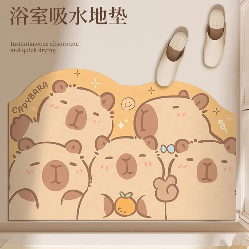 可爱卡通卡皮巴拉硅藻泥卫生间浴室吸水防滑地垫门垫速干耐脏脚垫