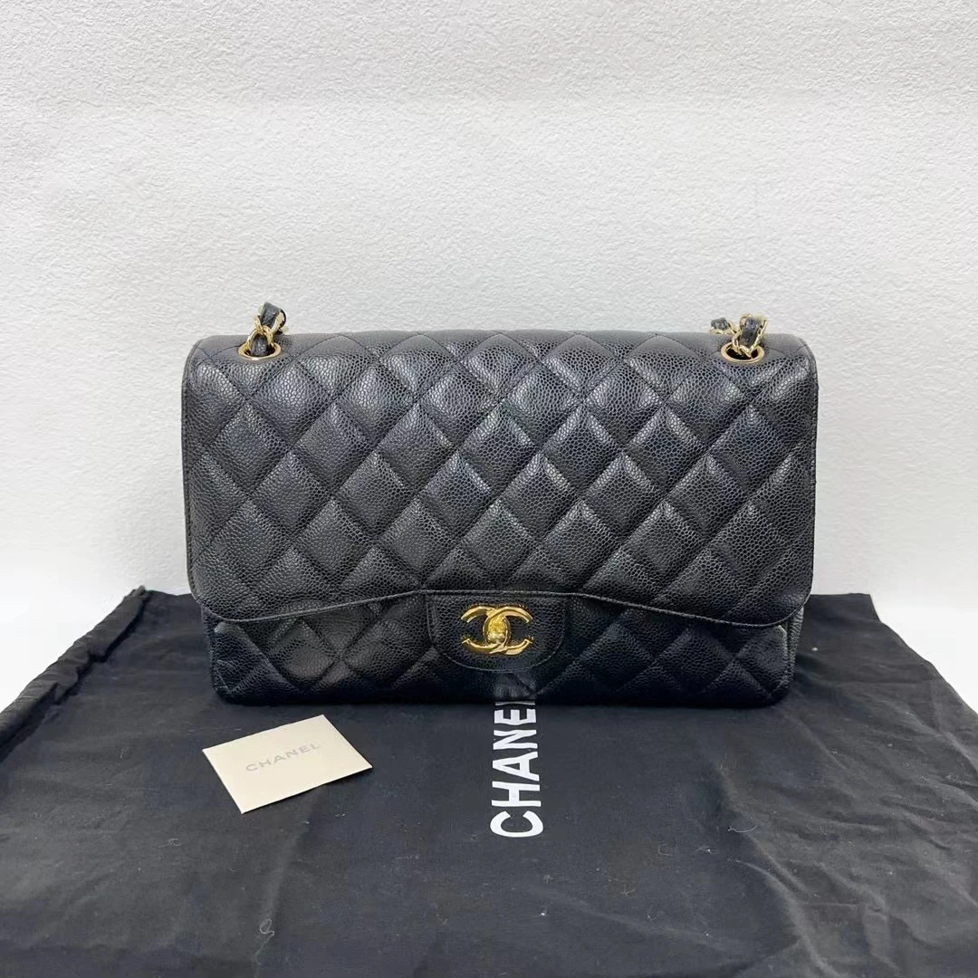 99新 Chanel/香奈儿 cf黑金jumbo荔枝纹链条包 1470