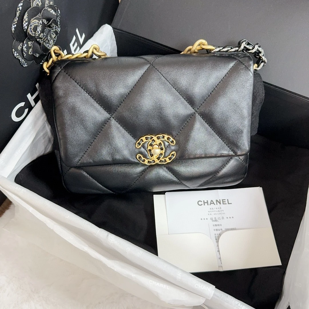 99新 Chanel/香奈儿 19bag小号黑金 芯片款 8LLA
