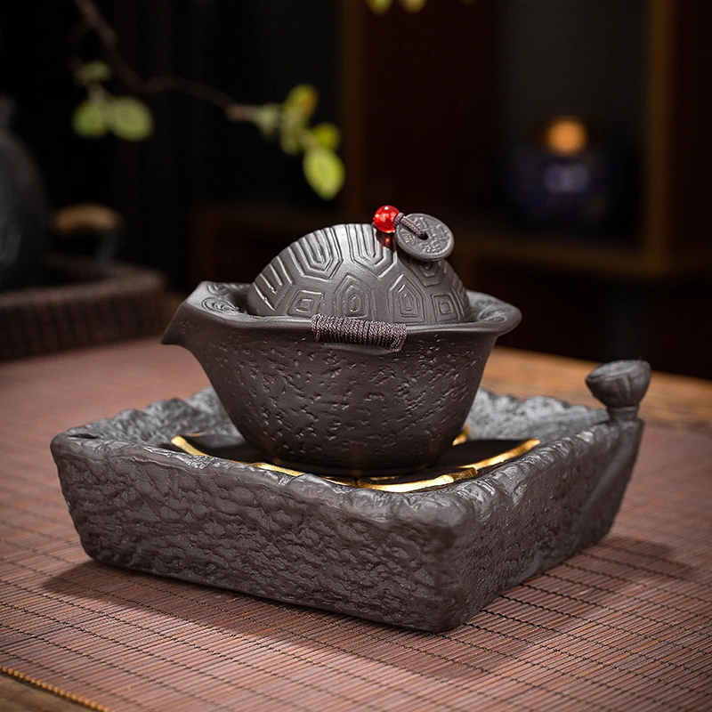 紫砂茶壶富甲一方紫泥壶承龟壳单人手抓壶手工创意功夫茶器茶具