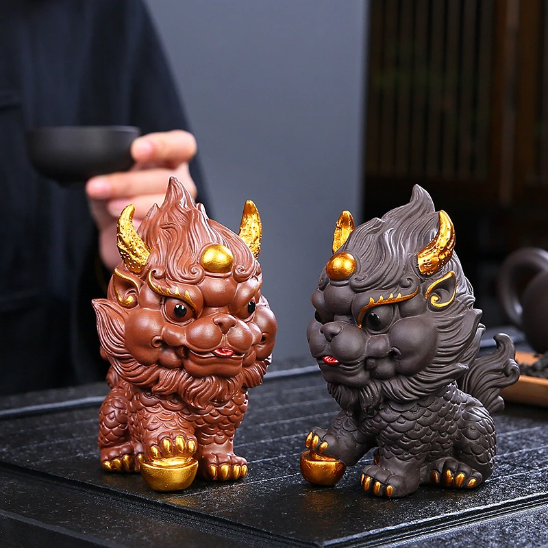 紫砂麒麟茶宠可养手工精品摆件茶桌茶台茶玩茶虫功夫茶具茶道配件