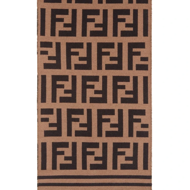 全新未使用 FENDI/芬迪 fendi经典logo羊毛保暖围巾180*35CM棕色