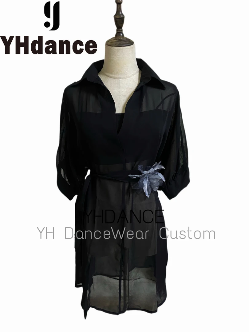 YHDANCE拉丁舞网纱衬衫连体裙C102