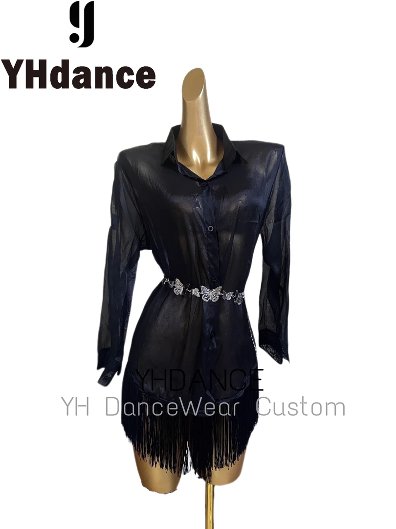 YHDANCE网纱衬衫流苏裙C107
