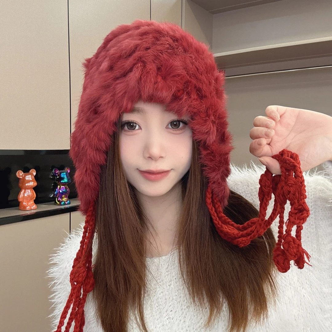 冬季毛绒渔夫帽子女韩版新款时尚保暖兔毛帽大头围显脸小毛线帽