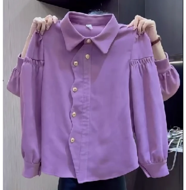 2024秋季新款女装网红气质小香风韩版时尚衬衫紫色叶