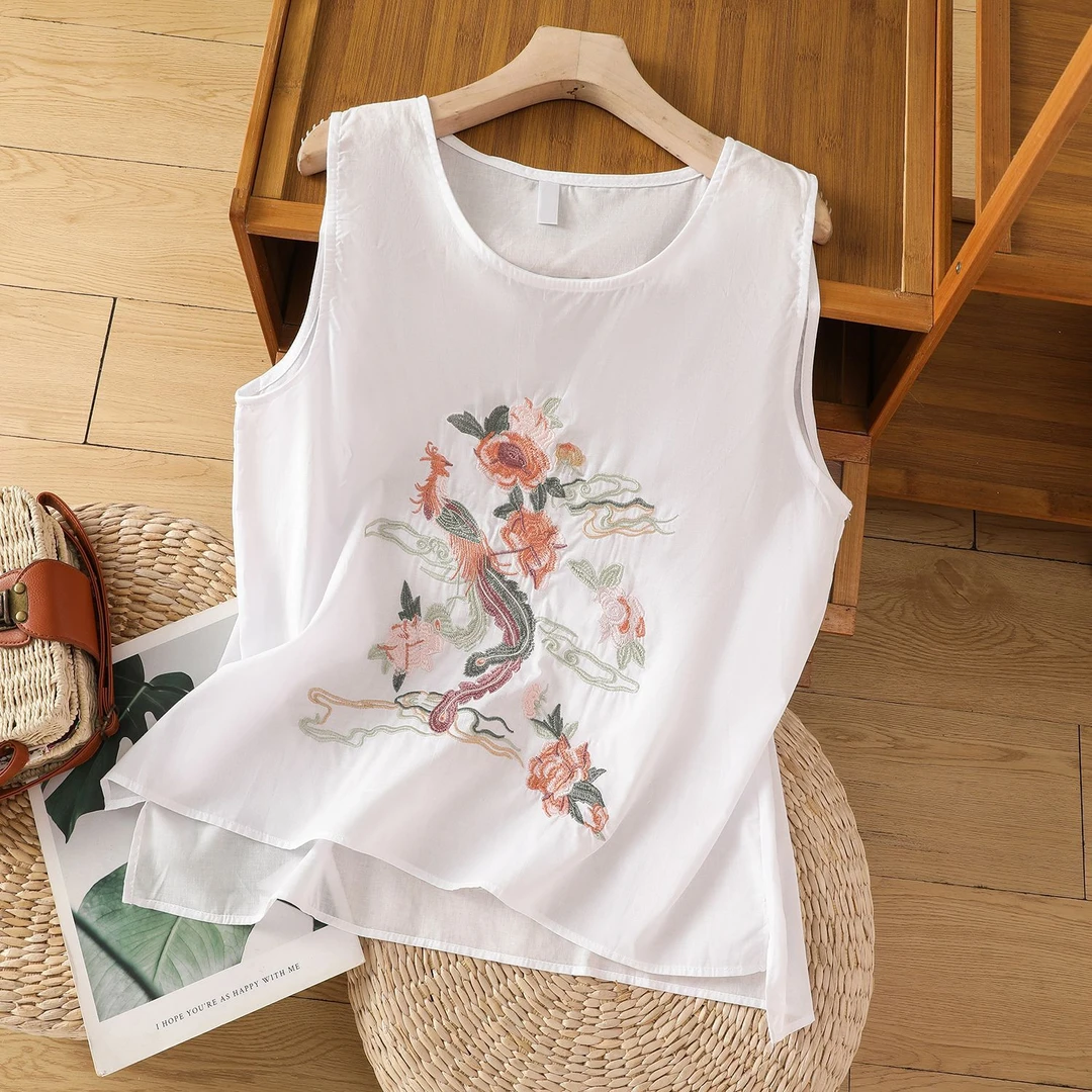 新中式国风重工刺绣打底背心女夏季复古薄款宽松无袖内搭外穿上衣