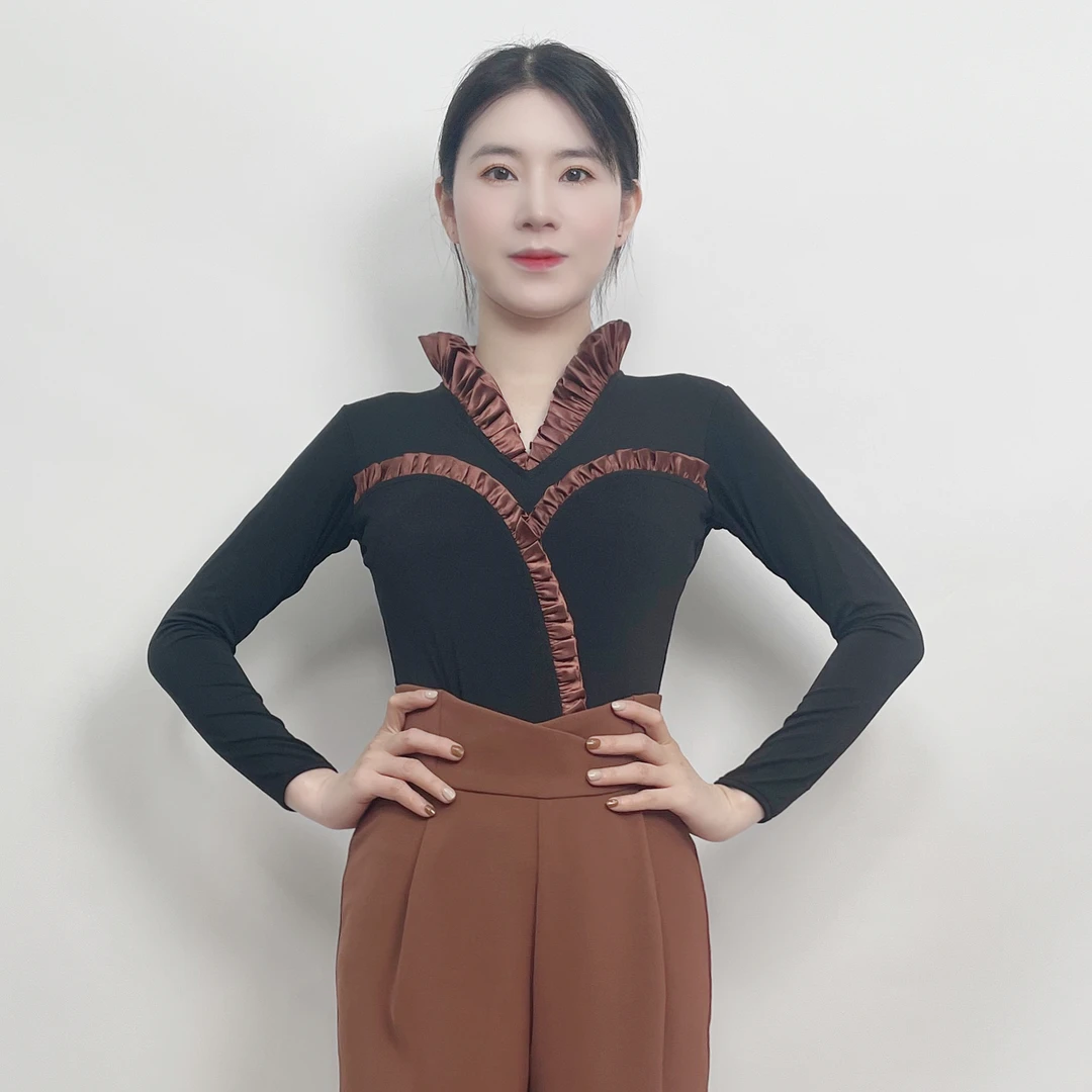 【锦郅】秋冬新款摩登舞服C223国标摩登交谊雪纺九分袖优雅舞蹈上衣
