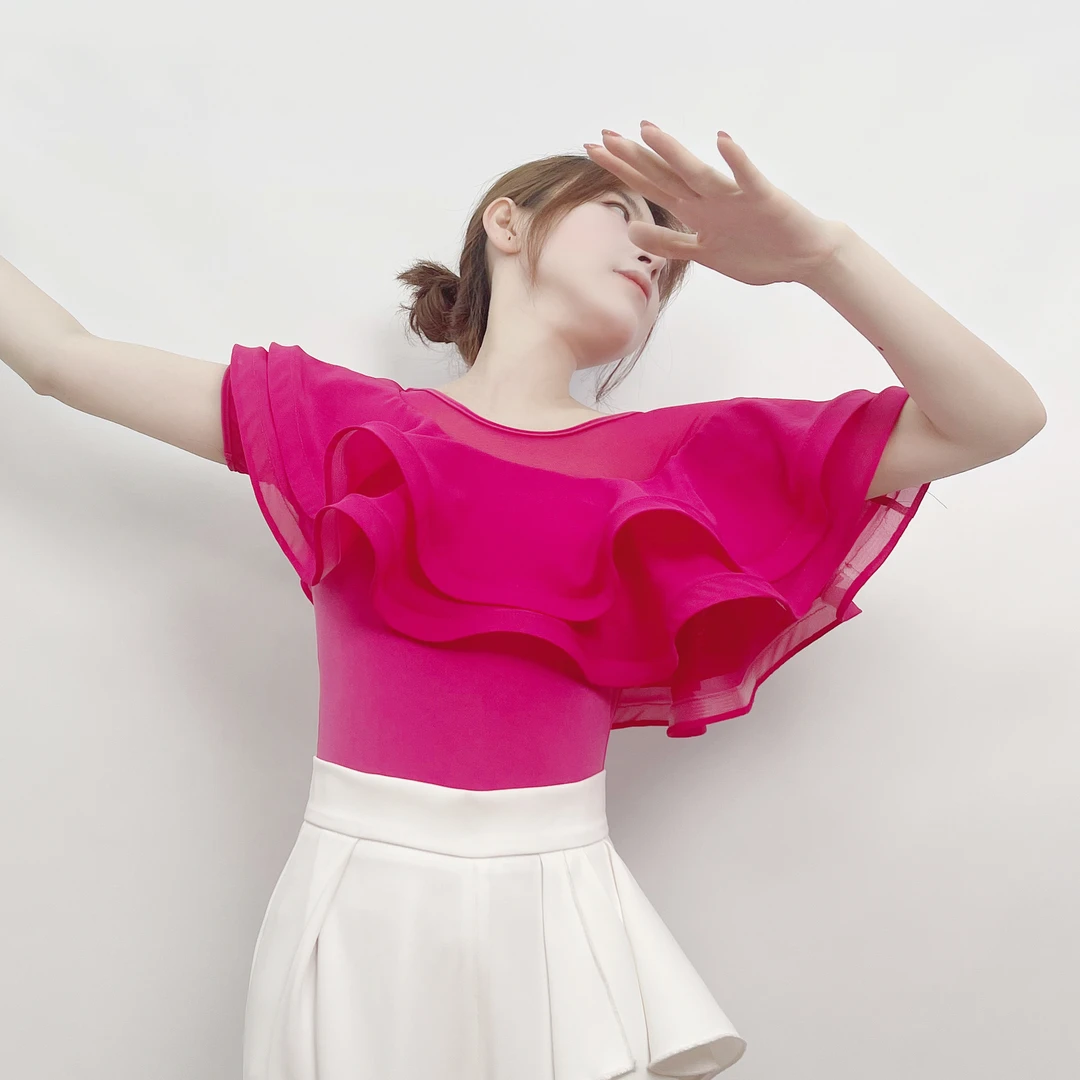 锦郅2024夏季新款摩登舞服C255国标舞鱼骨连体短袖上衣女优雅简约