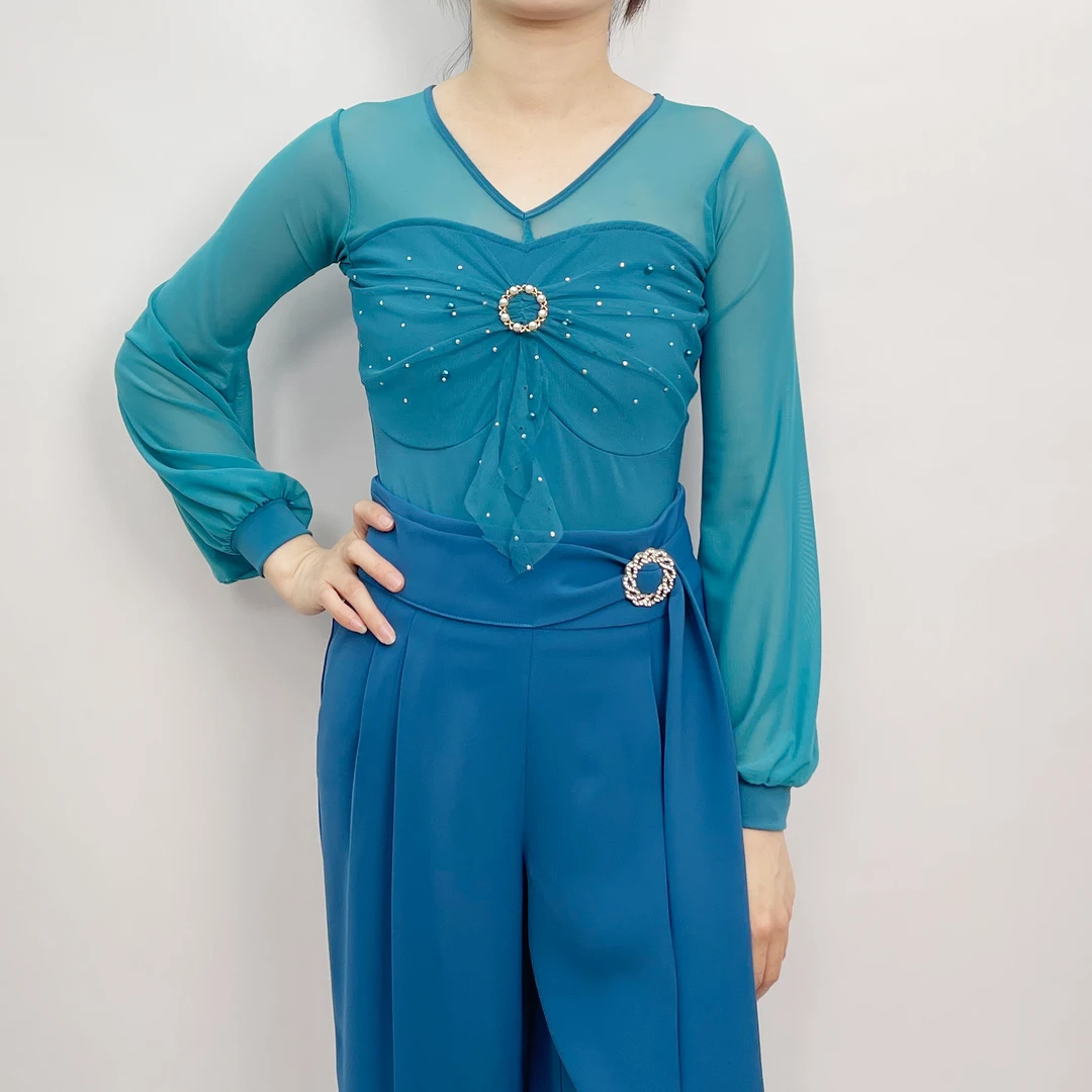 锦郅2024春季新款摩登舞服C168拉丁舞交谊双人国际上衣女广场舞