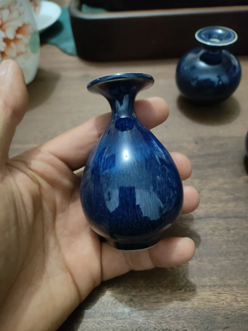 景德镇陶瓷色变蓝色小玉壶春瓶