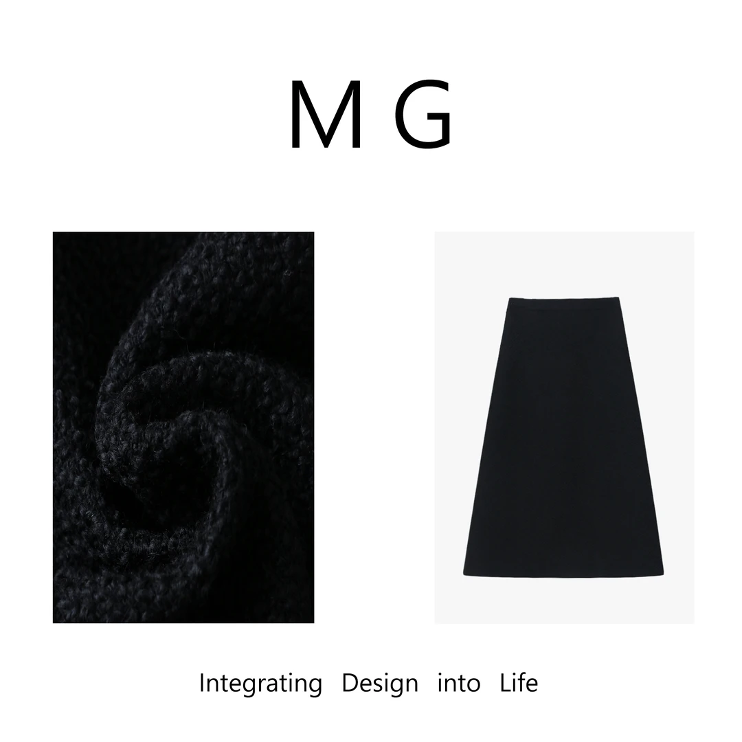 【呢料超模裙】MUAN定制超模系列黑色呢料半身裙女YJ-23243