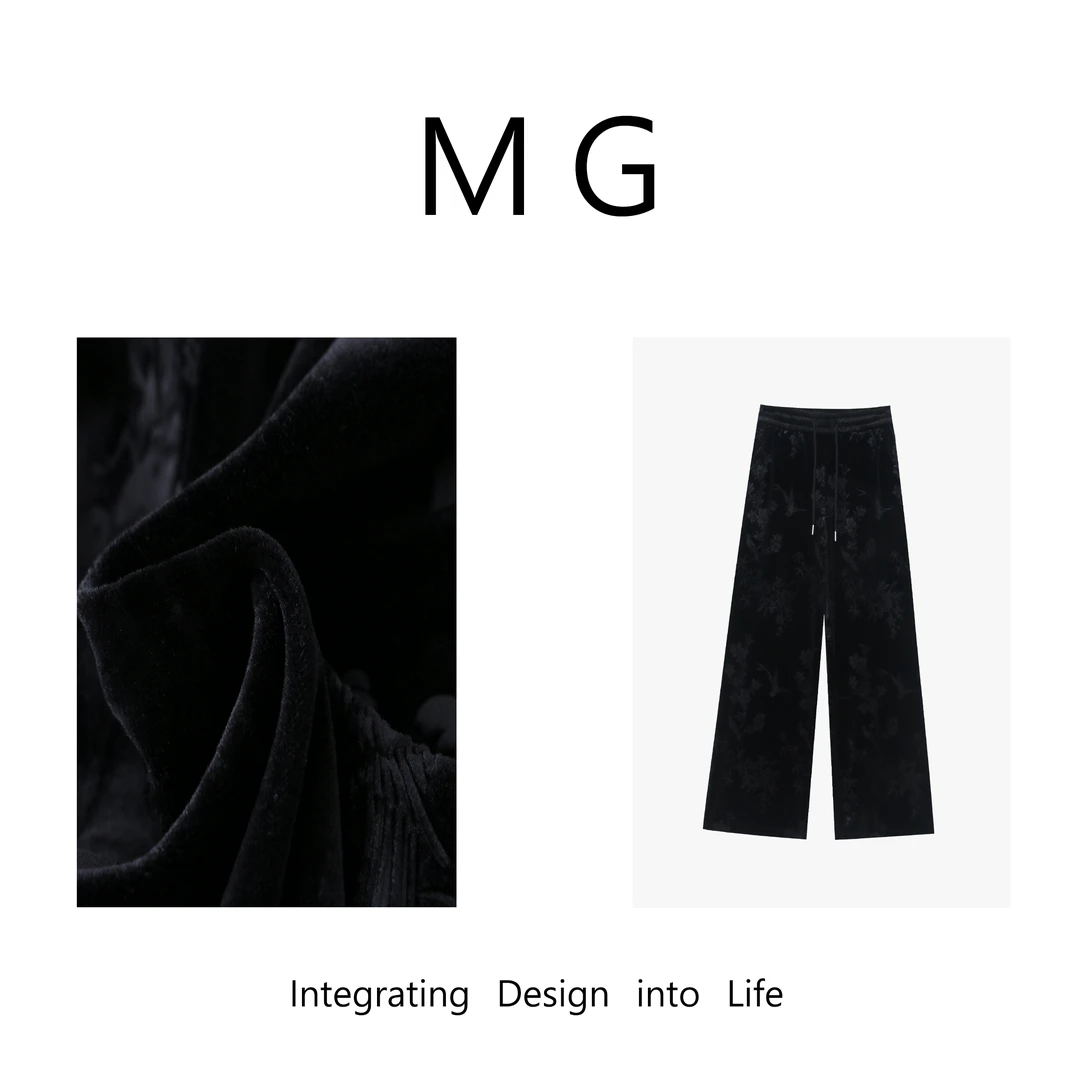 木岸 【新中式丝绒裤】MUAN定制新中式宽松丝绒阔腿长裤女F8-8621