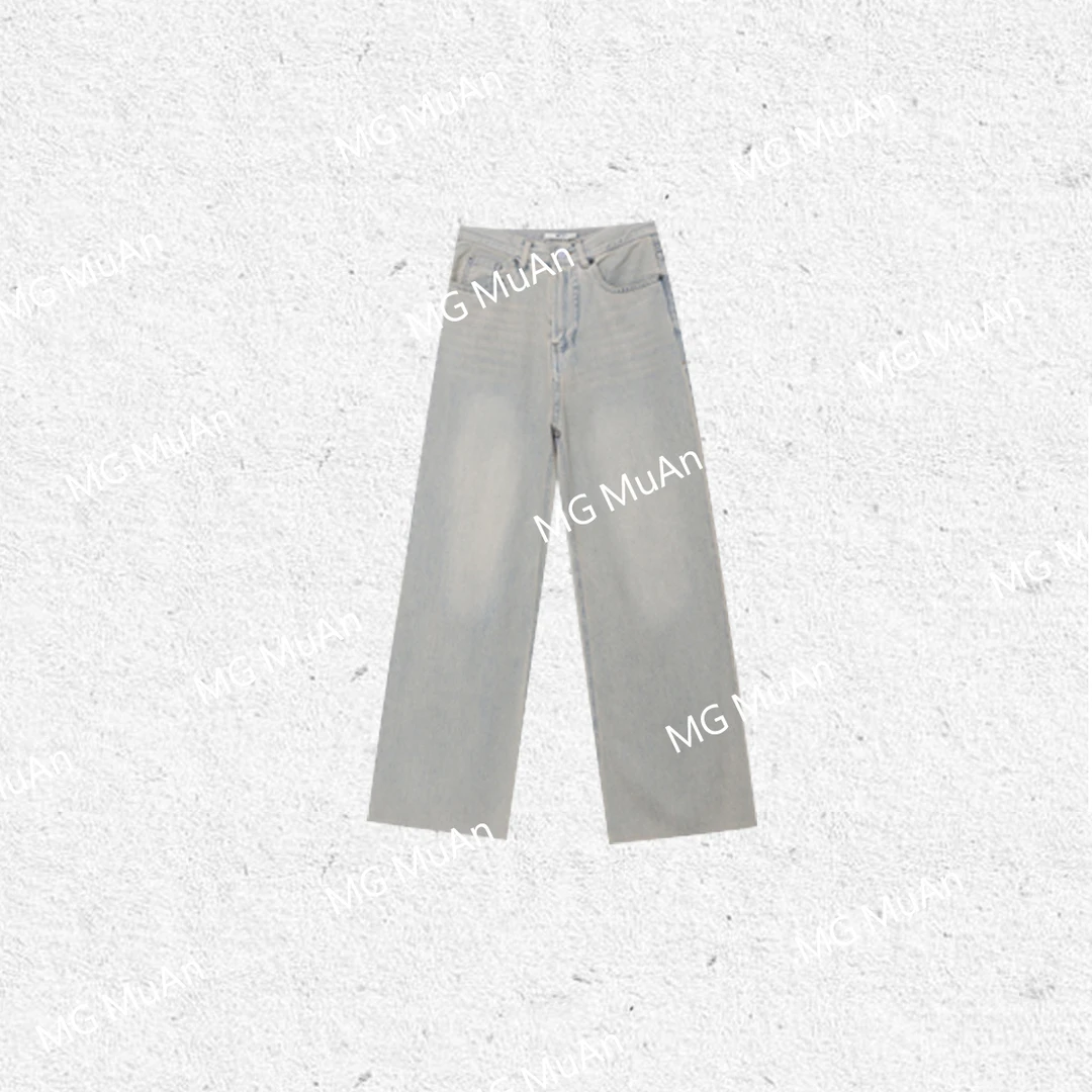 【面孔牛仔】“冰川系列”定制宽松简约水洗拖地牛仔裤长裤女DG-23055