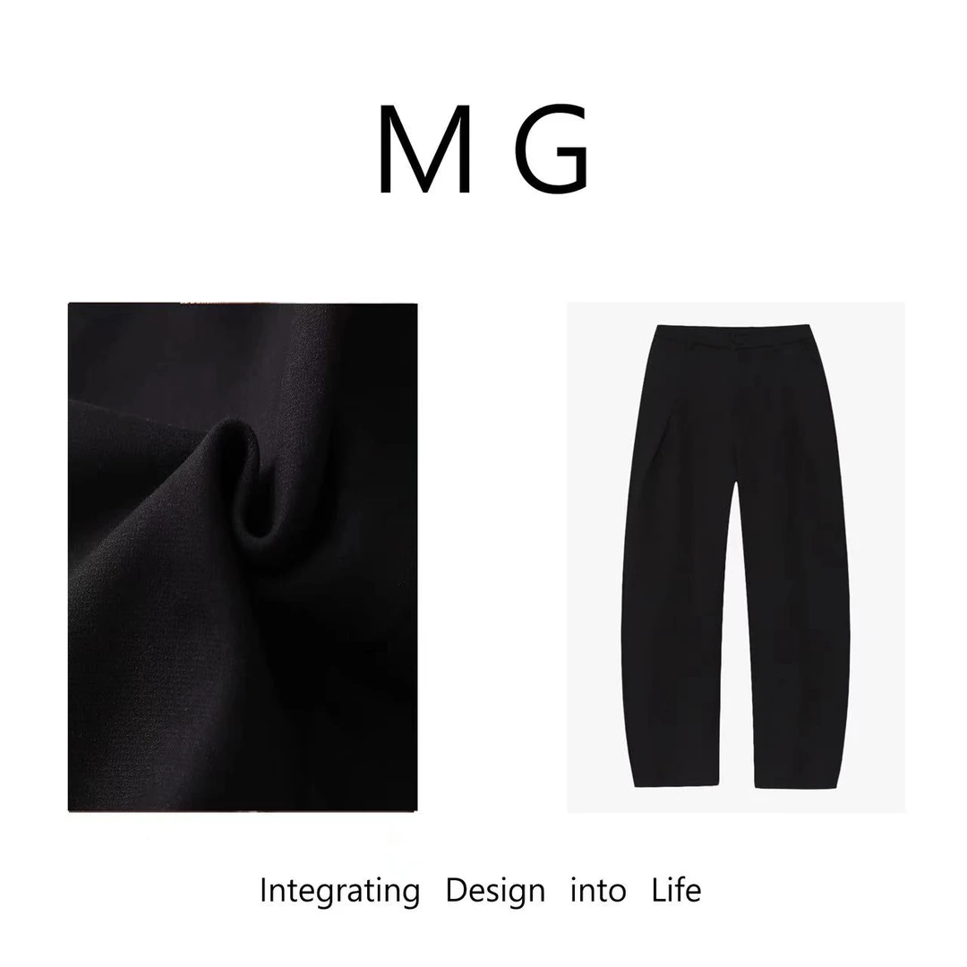 【感觉西裤】“感觉系列”定制简约菠萝纹镰刀裤弯刀阔腿裤女F8-8805