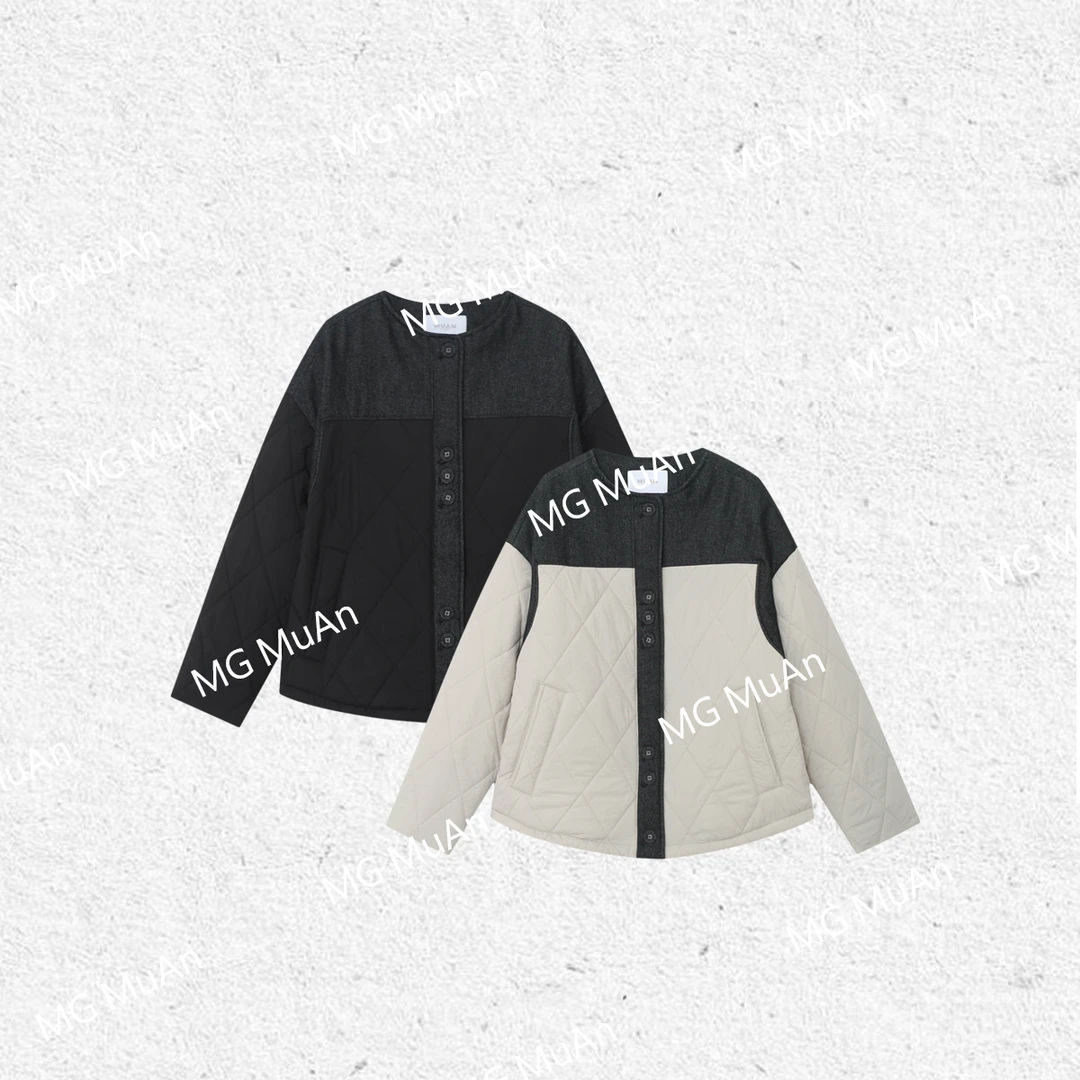 【拼接菱格棉服】MUAN定制高级拼接无领长袖棉服外套上衣DS-9105