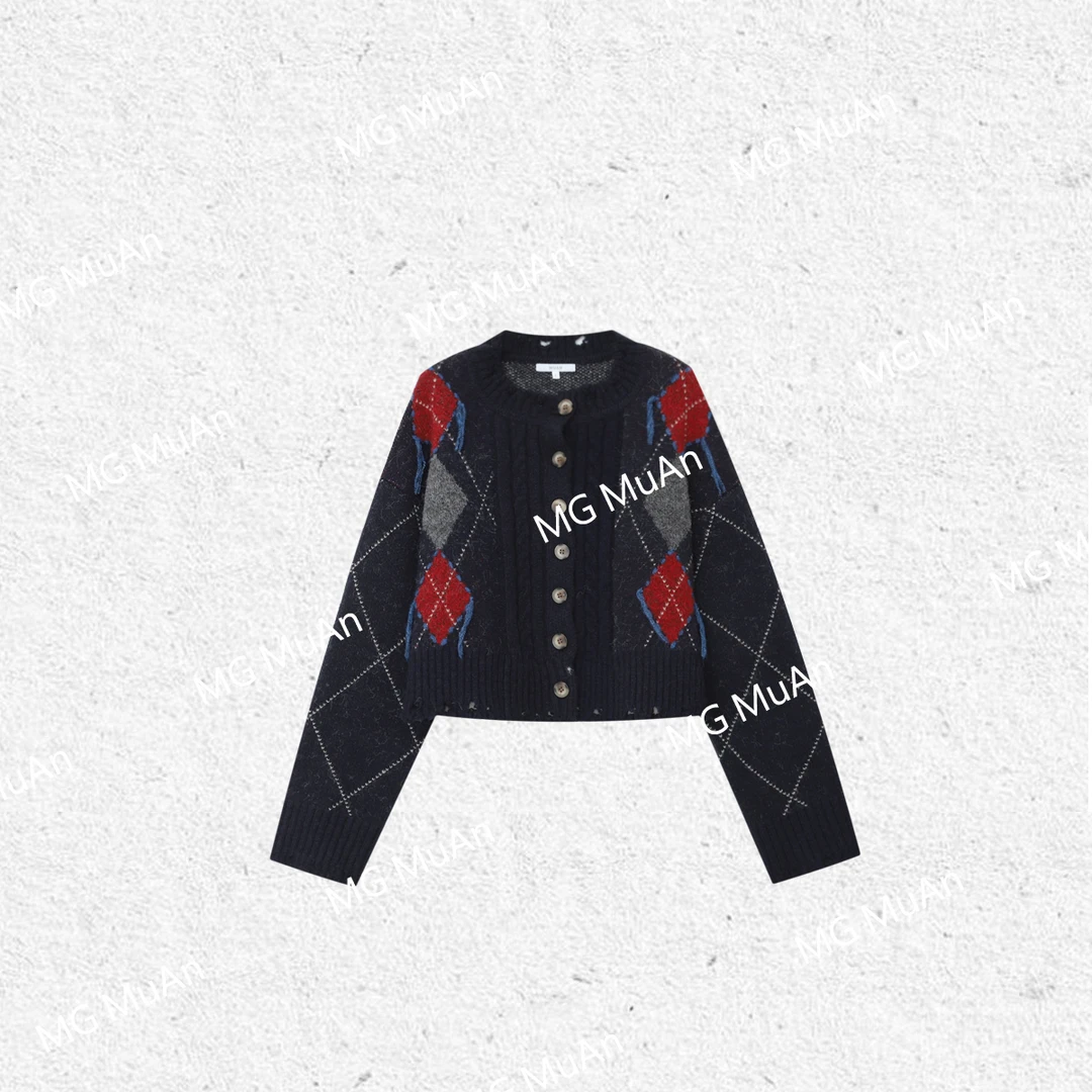 【复古菱格开衫】MUAN定制855克复古毛衣针织上衣女DG3-038