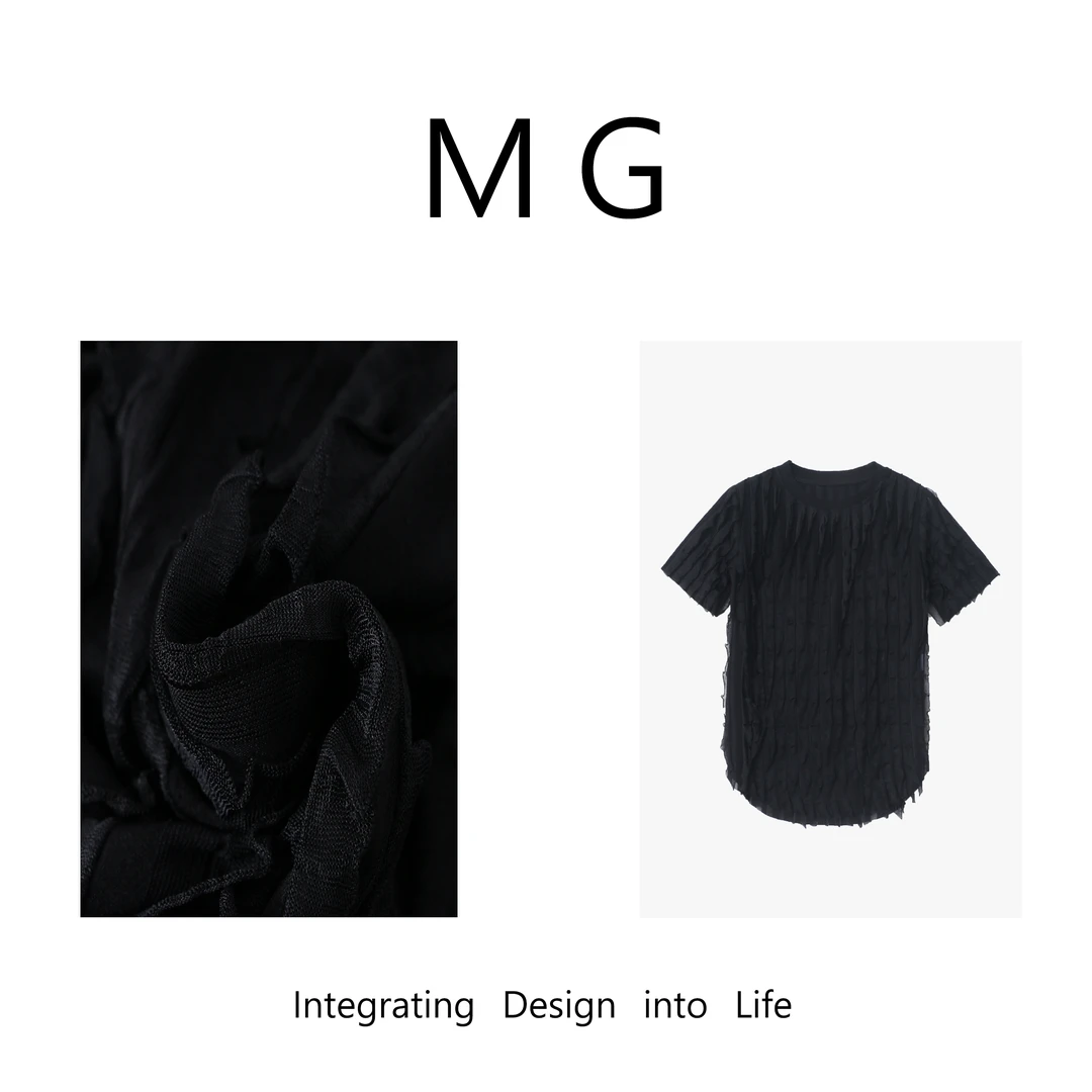 木岸 【风琴T】MUAN定制三宅高级百搭肌理感短袖T恤上衣女DS-3370-1