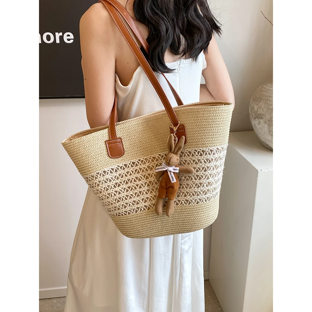 编织草编包女大容量2024新款夏季休闲通勤托特单肩海边度假沙滩包