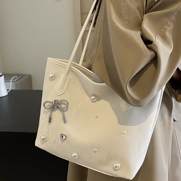 珍珠简约大容量包包女2024新款单肩包高级洋气质感轻奢通勤托特包