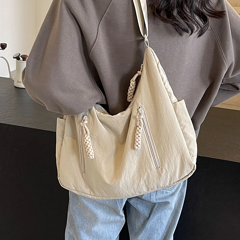 帆布托特包女大容量2024新款夏天百搭休闲斜挎包大学生上课通勤包